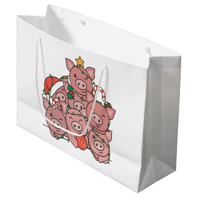 Pig Christmas Tree Funny Animal Christmas Large Gi Large Gift Bag (Front Angled)