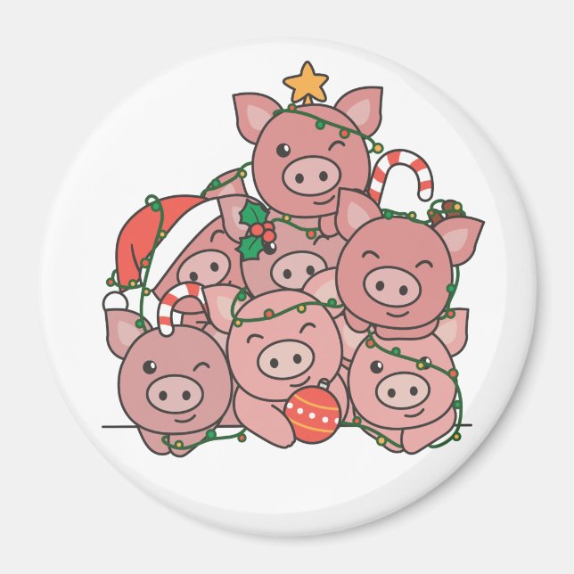 Pig Christmas Tree Funny Animal Christmas Magnet (Front)