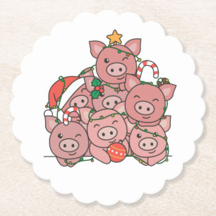 Pig Christmas Tree Funny Animal Christmas Paper Coaster