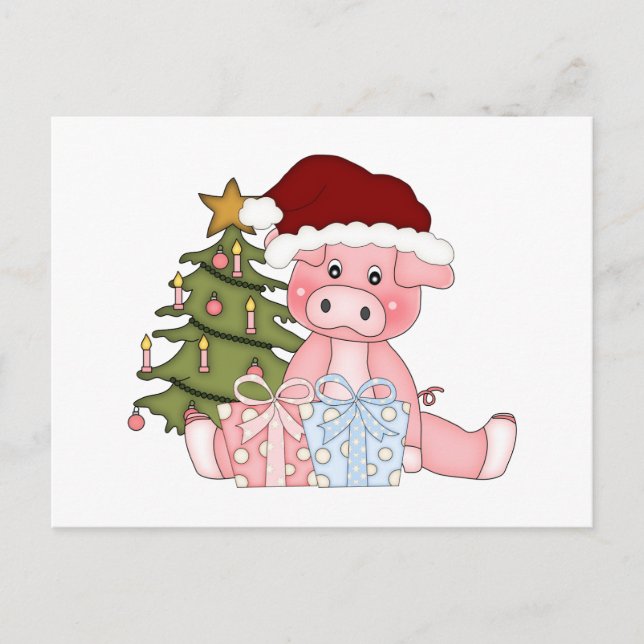 Pig & Christmas Tree Holiday Postcard (Front)