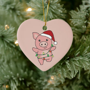 Pig Christmas Winter Animals Pigs Ceramic Ornament