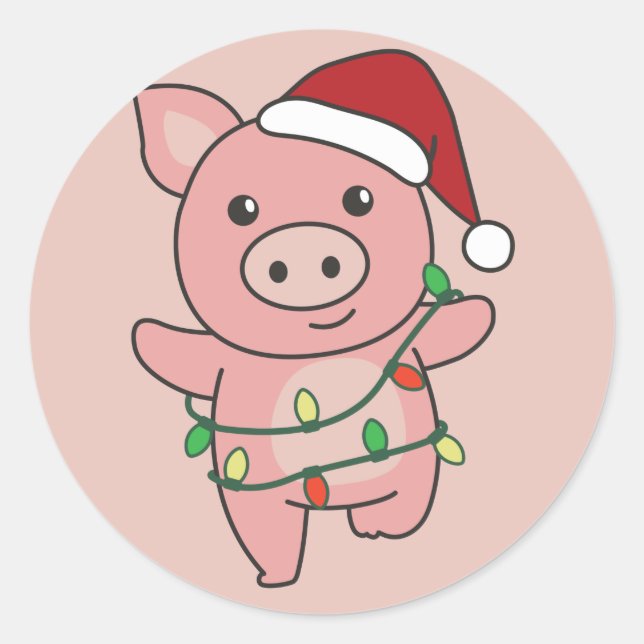 Pig Christmas Winter Animals Pigs Classic Round St Sticker (Front)