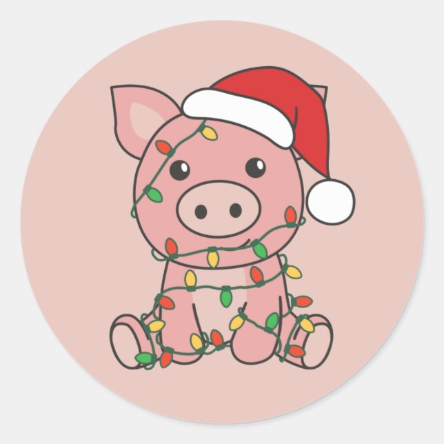 Pig Christmas Winter Animals Pigs Classic Round St Sticker (Front)