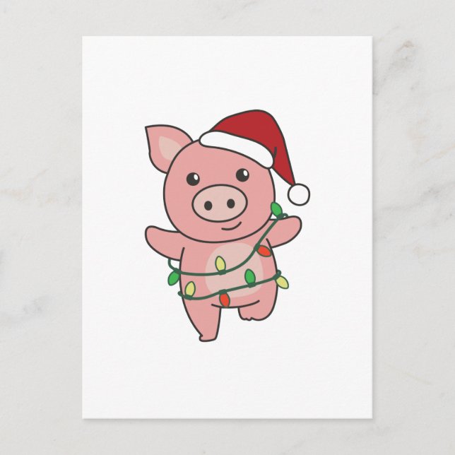 Pig Christmas Winter Animals Pigs Holiday Postcard (Front)