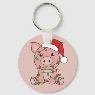 Pig Christmas Winter Animals Pigs Keychain