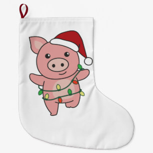 Pig Christmas Winter Animals Pigs Large Christmas Stocking