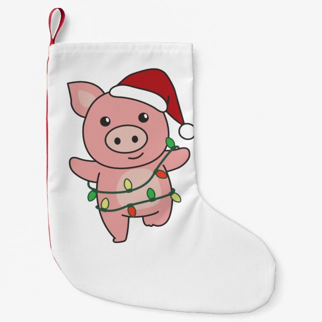 Pig Christmas Winter Animals Pigs Small Christmas Stocking (Front)