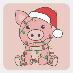 Pig Christmas Winter Animals Pigs Square Sticker