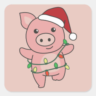 Pig Christmas Winter Animals Pigs Square Sticker