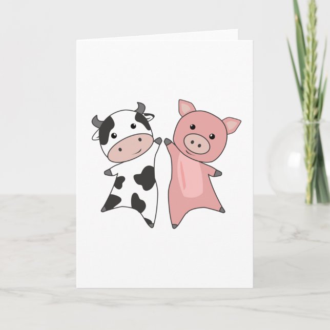 Pig Cow Piggy Cute Farm Animals Card (Front)