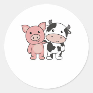Pig Cow Piggy Cute Farm Animals Classic Round Sticker