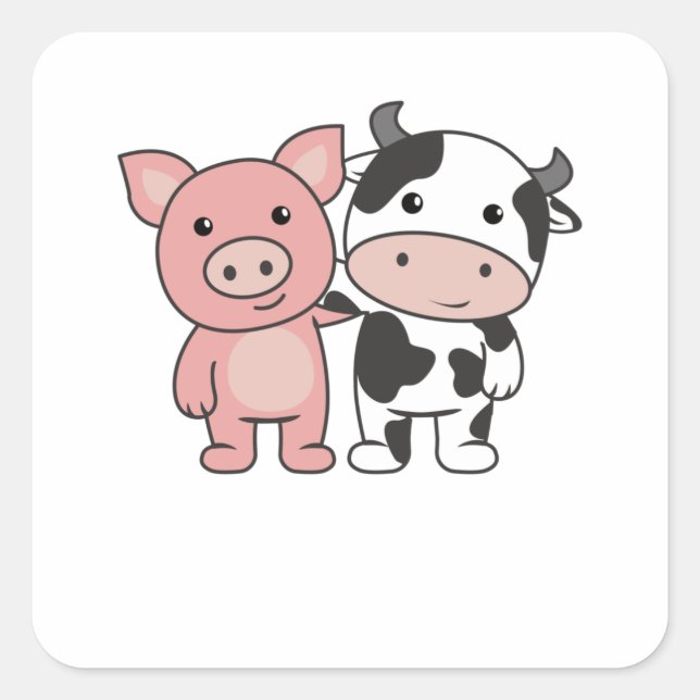 Pig Cow Piggy Cute Farm Animals Square Sticker (Front)