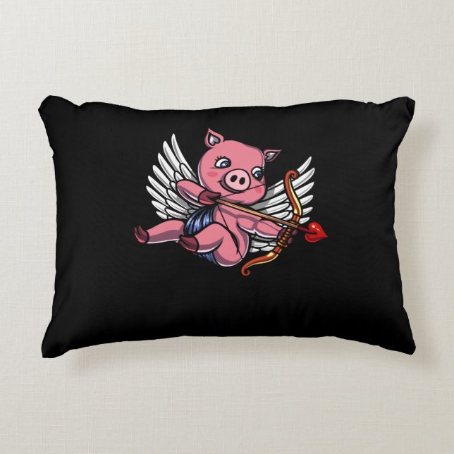 Pig Cupid Cute Valentines Day Farm Animal Decorative Cushion (Front)