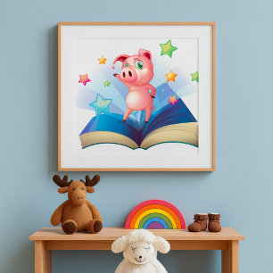 Pig Dancing On A Book Poster