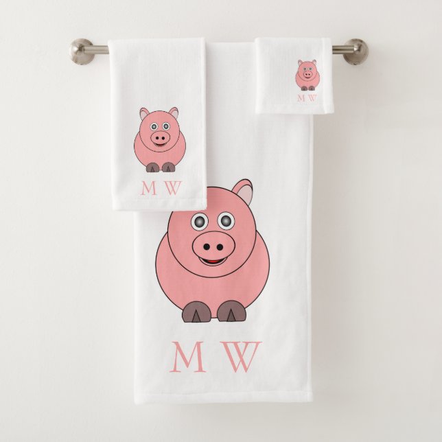 Pig Design Monogrammed Bath Towel Set (Insitu)