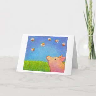 Pig dreams of cupcakes adorable crayon art card