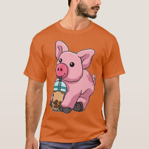 Pig Drinking Bubble Tea Cute Animals With Boba Tea T-Shirt