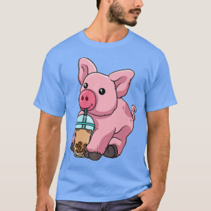 Pig Drinking Bubble Tea Cute Animals With Boba Tea T-Shirt
