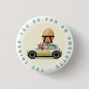 Pig Driving Car with Giant Egg – Whimsical Fun  3 Cm Round Badge