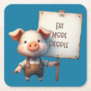 Pig - Eat More People Square Paper Coaster