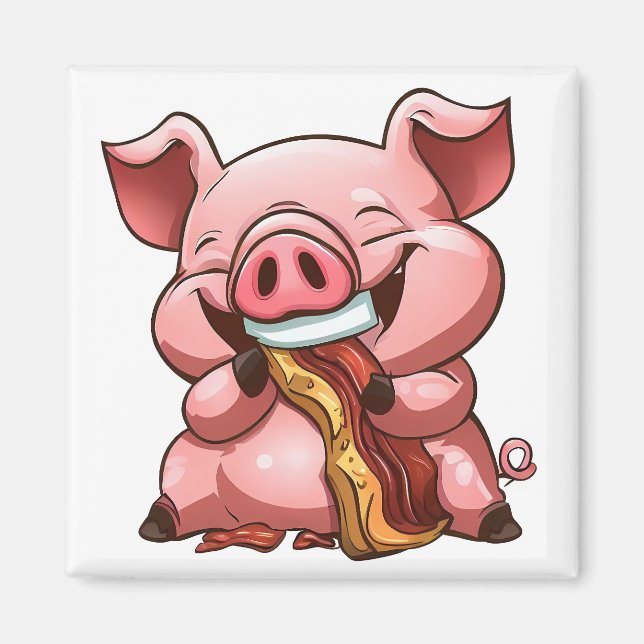 Pig Eating Bacon Bacon magnet (Front)