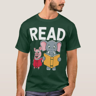 Pig Elephant Reading Cute Book Lover Bookworm Boys T-Shirt