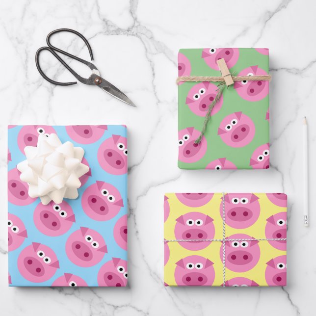 Pig face cartoon custom colour wrapping paper shee (Front)