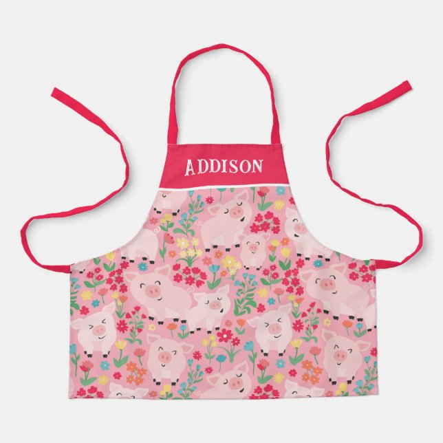 Pig Farm Animal Floral Rustic Personalised Apron (Front)