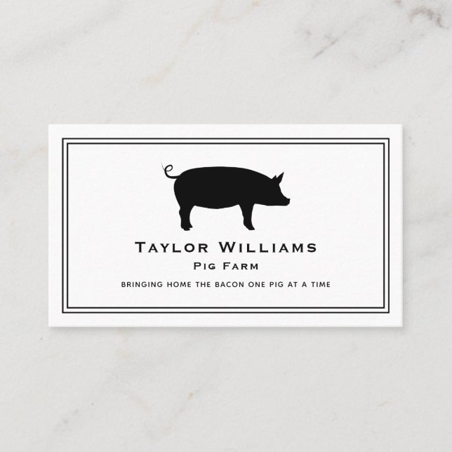 Pig Farm Animal Hog Farming Farmer Black White Business Card (Front)
