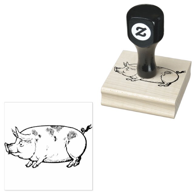 Pig Farm Animals Vintage Ilustration Rubber Stamp (Stamped)