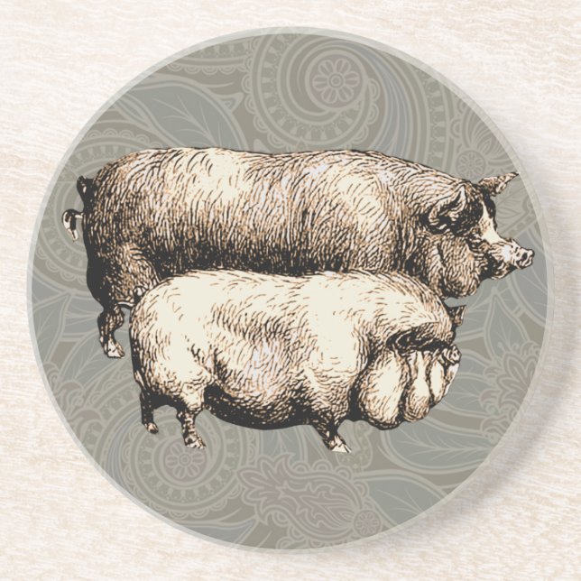 Pig Farm Country Antique Illustration Art Coaster (Front)