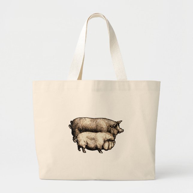 Pig Farm Country Antique Illustration Art Large Tote Bag (Front)