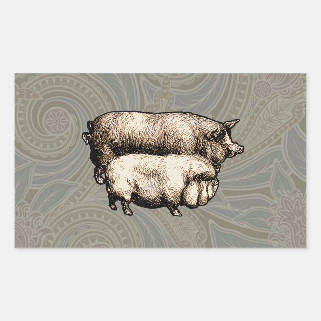 Pig Farm Country Antique Illustration Art Rectangular Sticker (Front)