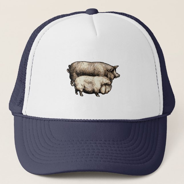 Pig Farm Country Antique Illustration Art Trucker Hat (Front)
