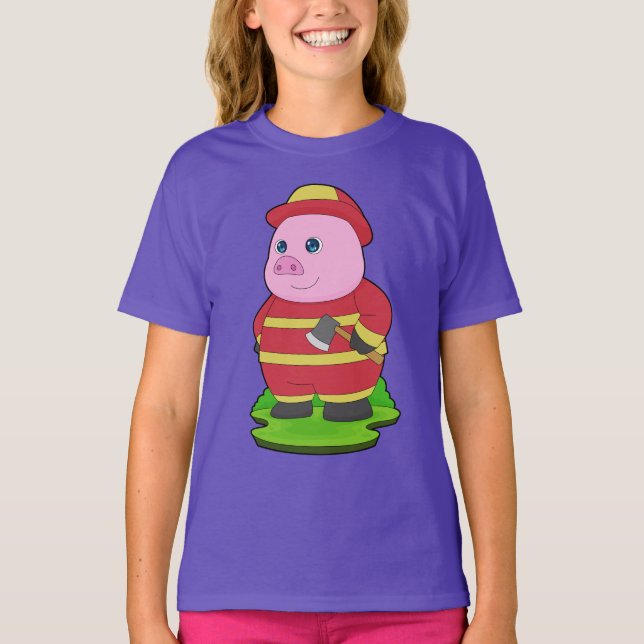 Pig Firefighter Axe Fire department T-Shirt (Front)