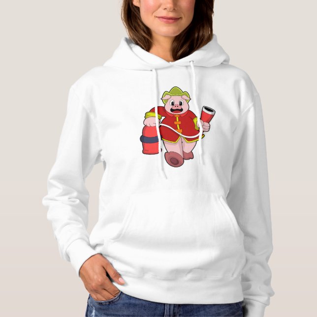 Pig Firefighter Fire extinguisher Hoodie (Front)