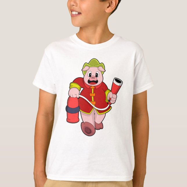 Pig Firefighter Fire extinguisher T-Shirt (Front)