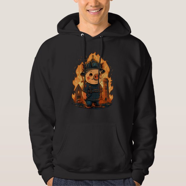 Pig Fireman on Firefighter Pig Hoodie (Front)