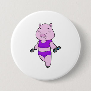 Pig Fitness Dumbbell 7.5 Cm Round Badge