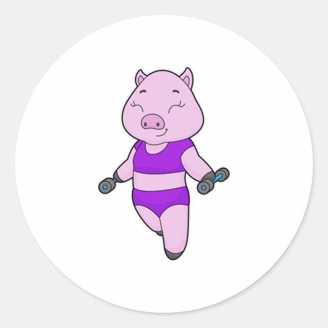 Pig Fitness Dumbbell Classic Round Sticker (Front)