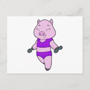 Pig Fitness Dumbbell Postcard
