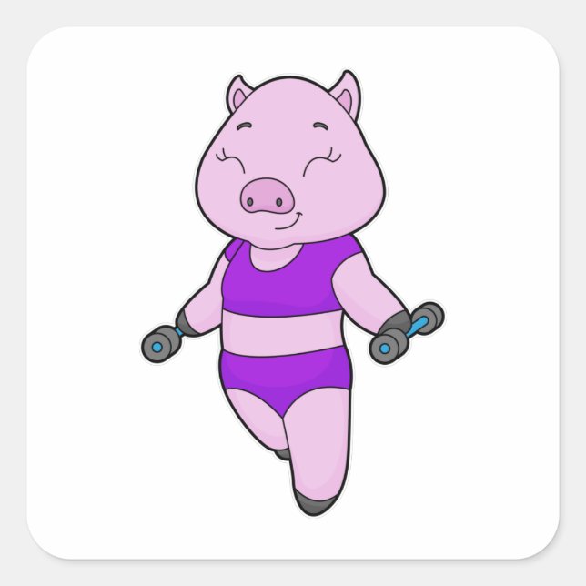 Pig Fitness Dumbbell Square Sticker (Front)