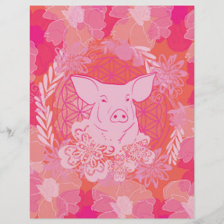 pig,flower of life, blue, mandala,zen,chakra,patt