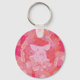 pig,flower of life, blue, mandala,zen,chakra,patt key ring