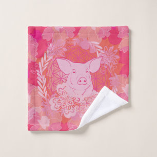 pig,flower of life, blue, mandala,zen,chakra,patt wash cloth