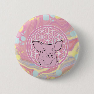 pig,flower of life, rose, mandala,zen,chakra, 6 cm round badge