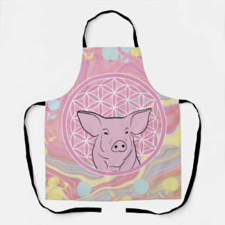 pig,flower of life, rose, mandala,zen,chakra, apron