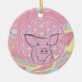 pig,flower of life, rose, mandala,zen,chakra, ceramic tree decoration