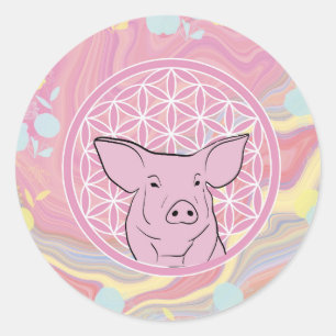 pig,flower of life, rose, mandala,zen,chakra, classic round sticker