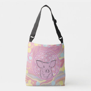 pig,flower of life, rose, mandala,zen,chakra, crossbody bag
